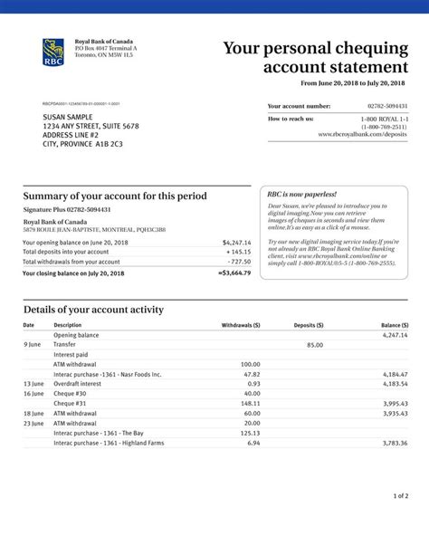 Royal Bank Of Canada Bank Statement Psd Template Bank Statement Psd