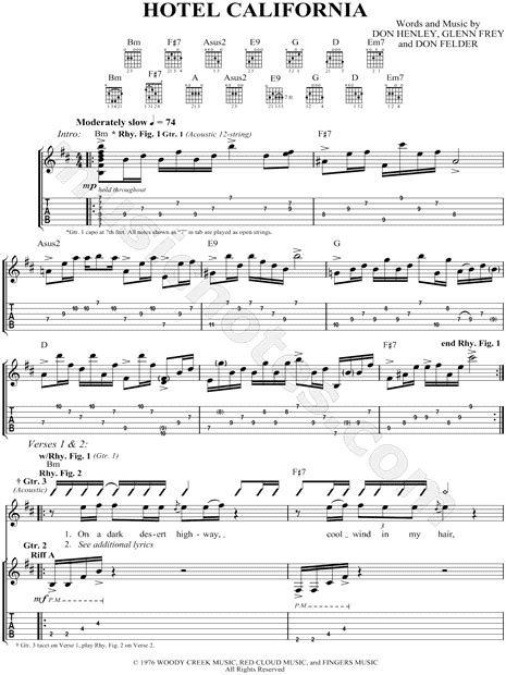 Printable Chords For Hotel California Acoustic Live The Eagles Yahoo