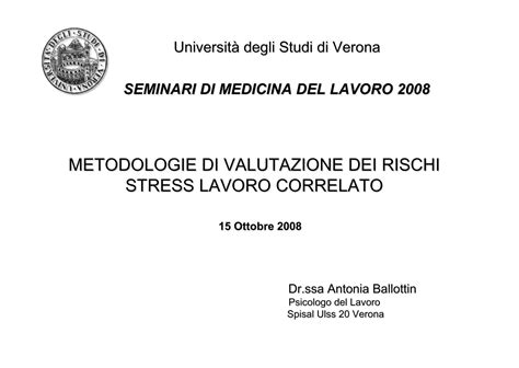 Metodologie Di Valutazione Dei Rischi Stress Lavoro Correlato