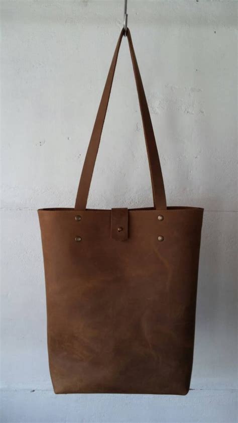 Brown leather tote bag by BLACKTOPDS on Etsy