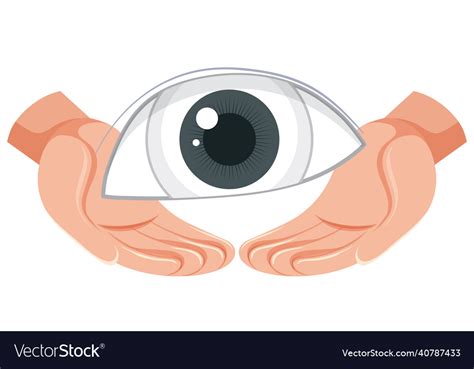 Human eye on hands in cartoon style Royalty Free Vector