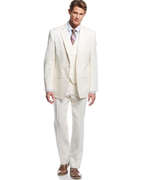 Summer Cool Grooms Tuxedos Ivory Linen Suits Notched Lapel Beach