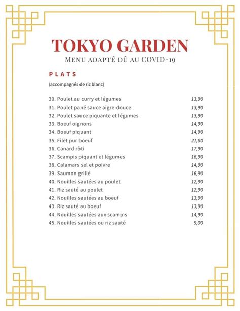 Menu At Restaurant Japonais Tokyo Garden Mersch