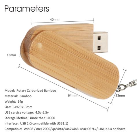 Custom Professional 32GB Wooden Flash Drive With Keychain