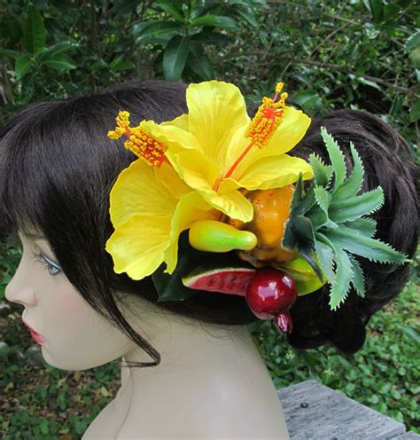 Fruits Hair Clip Yellow Hibiscus Carmen Miranda Style, Pinup, Carnival ...