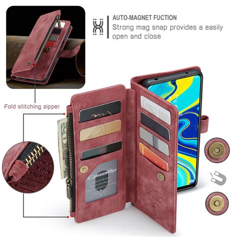 CaseMe Xiaomi Redmi Note 9 Pro Leather Zipper Folio Wallet Case With