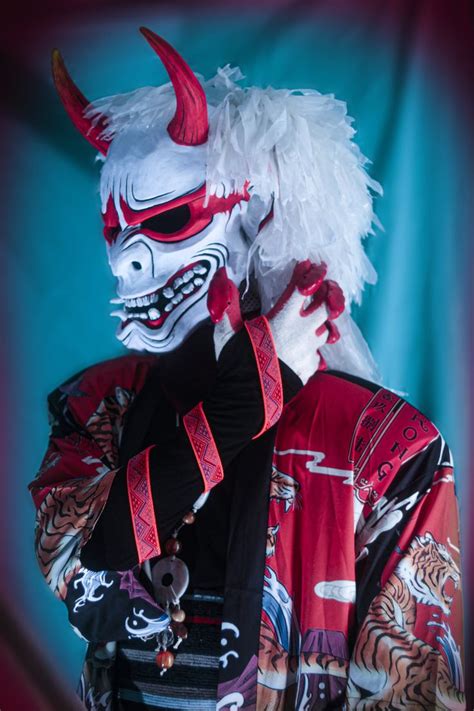 Oni Full Face Mask Samurai Japanese Demon Hannya White Cosplay Kabuki ...