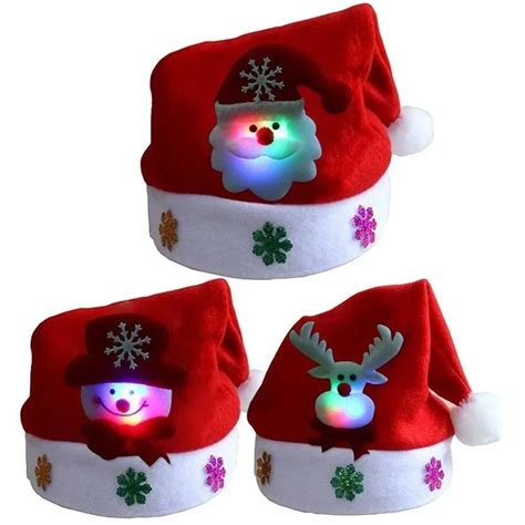 Sombreros De Navidad Con Luz Led Gorro De Pap Noel Mu Eco De Nieve Alce