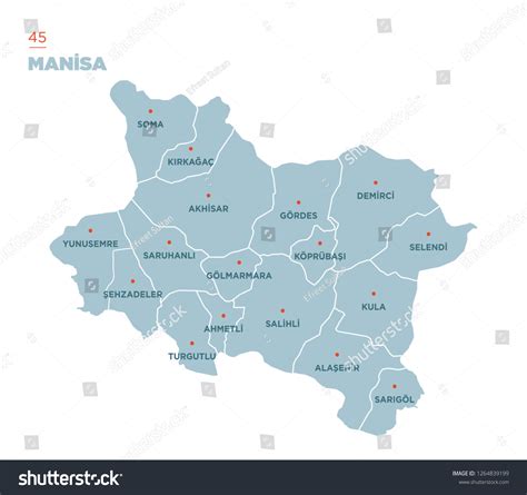 District Map Of Manisa Province Turkey Royalty Free Stock Vector