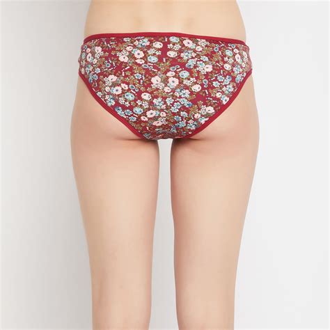 Clovia Low Waist Floral Print Bikini Panty In Maroon Buy Clovia Low