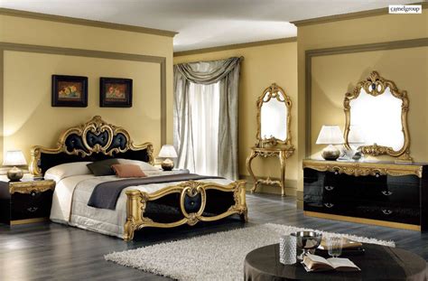 ESF Barocco Italian Bedroom Set in Black and Gold Lacquer