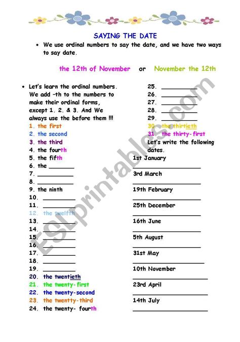 Ordinal Number ESL Worksheet By Smart Girl