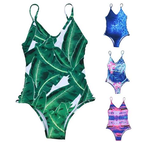 Sexy One Piece Women Swimwear Woman Swimsuit Leaf Print Hollow Out