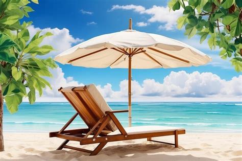 Premium AI Image Beautiful Beach Chairs With Umbrella On Tropical