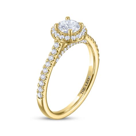 The Leo Diamond Round Cut Halo Engagement Ring 7 8 Ct Tw 14k Yellow