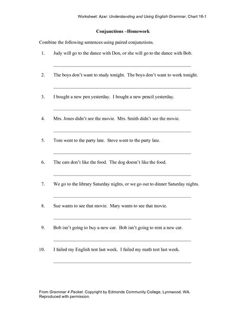 Combining Sentences Worksheet