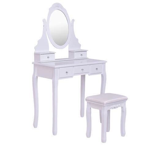 white wooden jewelry makeup vanity table set