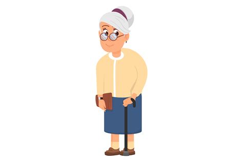 Old Woman with Cane. Senior Cartoon Char Graphic by ladadikart · Creative Fabrica