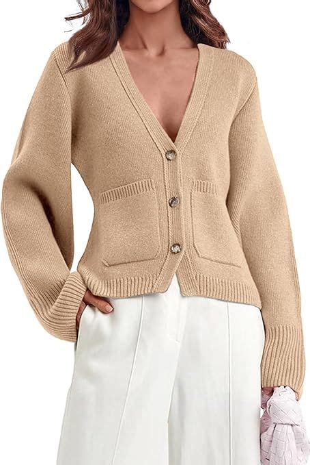 Saodimallsu Womens Deep V Neck Cardigan Sweaters Open Front Button Down