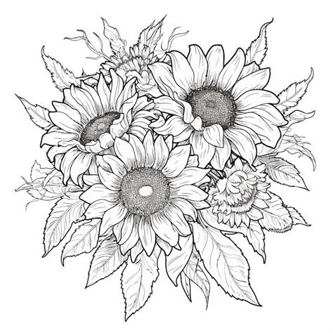 Premium Vector Sunflowerbouquetspringcoloringpage