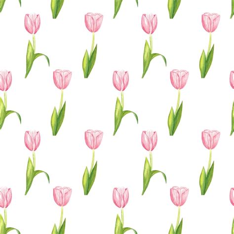 Premium Vector Delicate Pink Tulip Flower Seamless Pattern