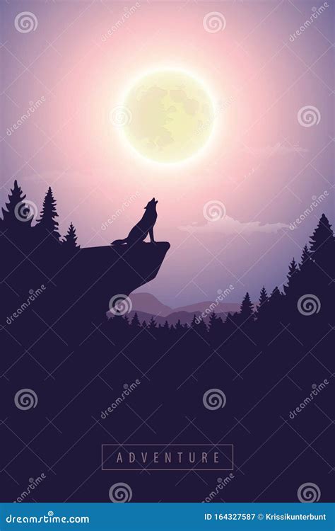 Lobo Num Penhasco Uivando Na Paisagem M Stica Da Lua Cheia Ilustra O