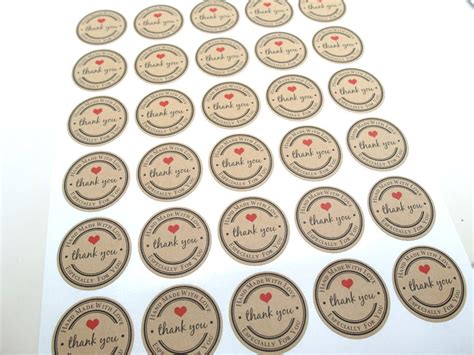 Kraft Handmade Stickers Kraft Thank You Sticker Set Of Etsy