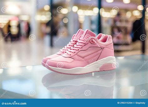 Stylish Women S Pink Sneakers In A Shopping Mall Stock Photo Image Of