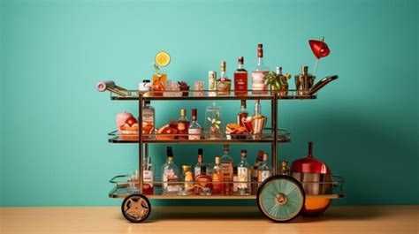 Premium Photo | There is a bar cart with bottles of alcohol on it ...