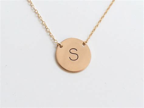 Gold Initial Necklace Disc Necklace Monogram Necklace