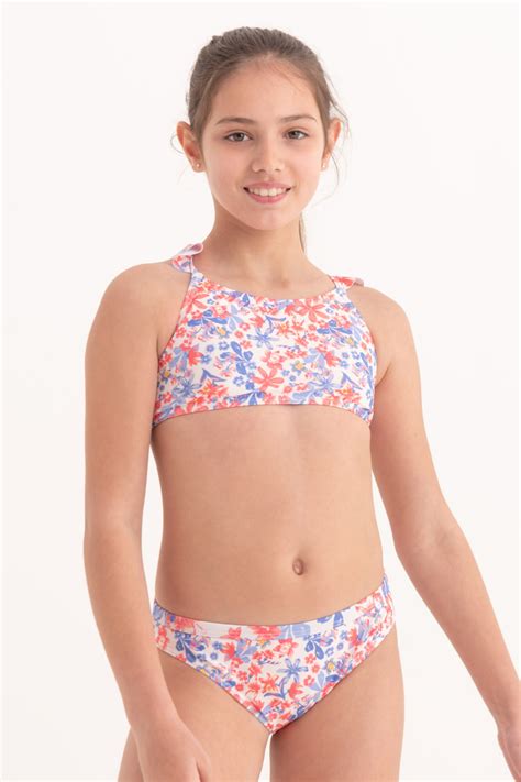 Bikini Con Volados Flores Crema BAS Basic Simple