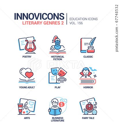 Literary Genres Line Design Style Icons Set Stock Illustration