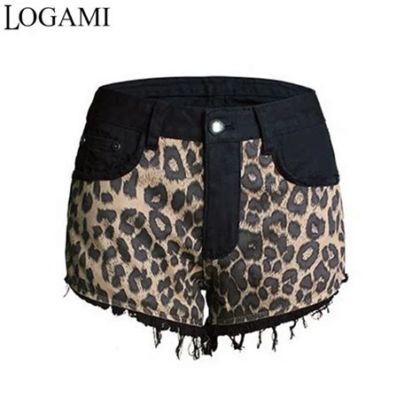 Logami Summer Sexy Shorts Women Leopard Casual Denim Shorts Plus Size