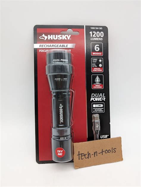 Husky 1200 Lumens Dual Power LED Flashlight W Rechargeable Battery