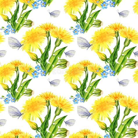 Watercolor Seamless Pattern With Summer Field Flowers Hand Draw