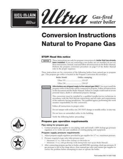 Conversion Instructions Natural To Propane Gas The Weil Mclain