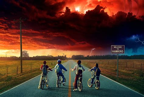 HD wallpaper: Stranger Things, Netflix, clouds, bicycle, children, tv ...