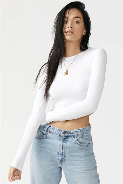 Cropped Crew Long Sleeve White Long Sleeve Crop Top White Long Sleeve Shirt Outfit Long