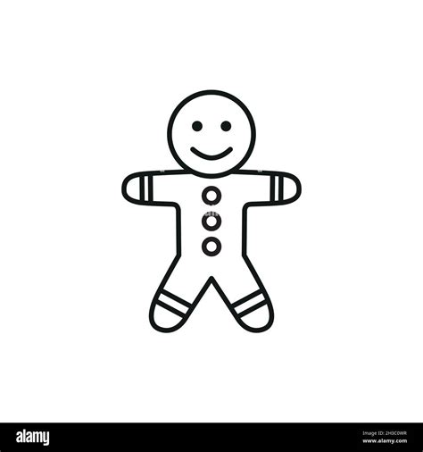 Vector Linear Icon Gingerbread Man Smiling Isolated Stock Vector