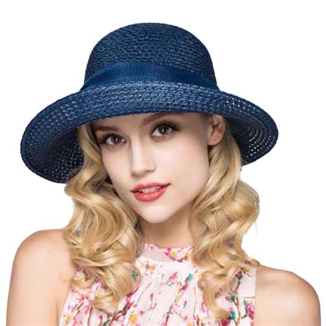 Cpng Women Bowknot Straw Sun Hats Wide Brim Ribbons Roll Up Bucket Upf