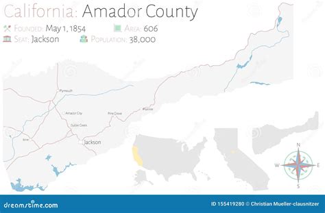 Map of Amador County in California Stock Vector - Illustration of ...