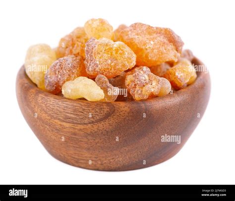 Frankincense Resin In Wooden Bowl Isolated On White Background Pile