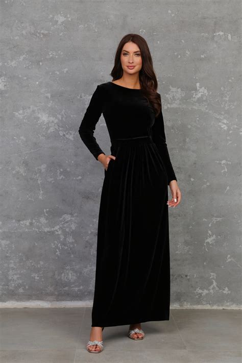 Velvet Black Dress, Bridesmaid Velvet Dress, Long Sleeve Pleated Women Dress - Etsy