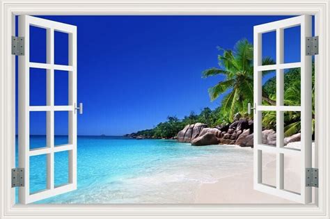 3D Wall Sticker Sunshine Beach Window View Vinyl Decal Home Room Decor