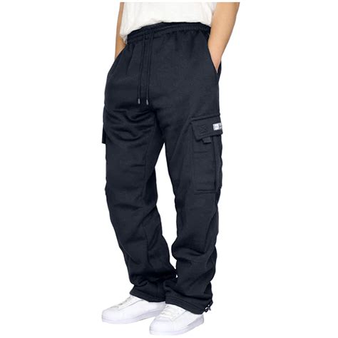 Ehtmsak Mens Fleece Cargo Sweatpants Drawstring Loose Fit Sweatpants