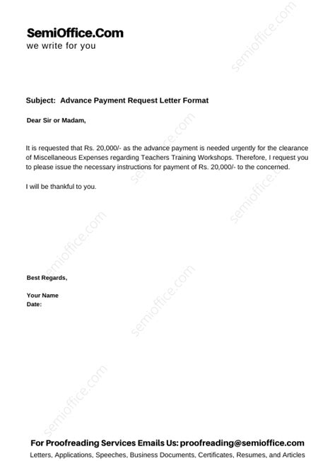 Advance Payment Request Letter Format Semioffice