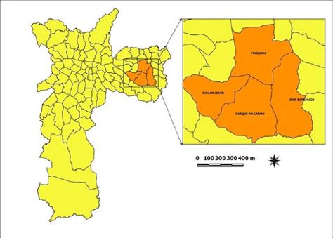 Map of the city of São paulo with the Districts of itaquera