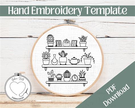 Plant Shelf Embroidery Pattern Plant Embroidery Digital Stitching