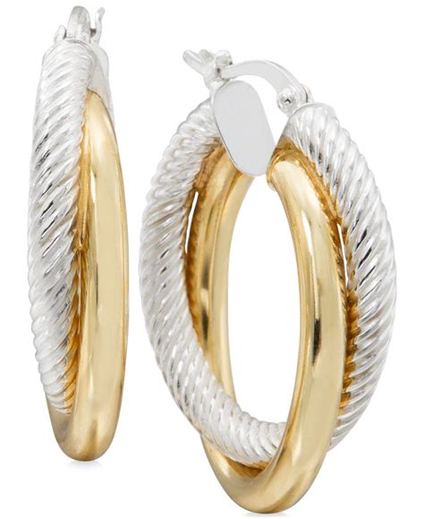 Macy S Two Tone Textured Overlapped Hoop Earrings In Sterling Silver