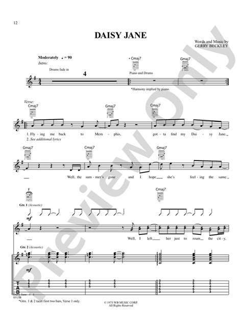 Daisy Jane Guitar America Digital Sheet Music Download